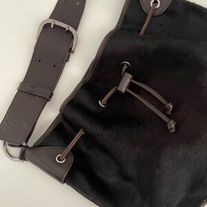 Tod’s Genuine Leather & Animal Hair Drawstring Shoulder Bag Brown